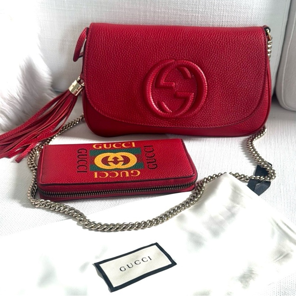Pebbled Calfskin Medium Soho Flap Crossbody Vibrant Red  and wallet COMBO DEAL